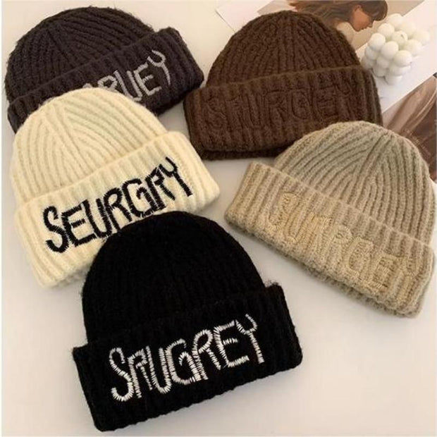 Fashion Monogram Embroidery Wide Brim Knit Hat