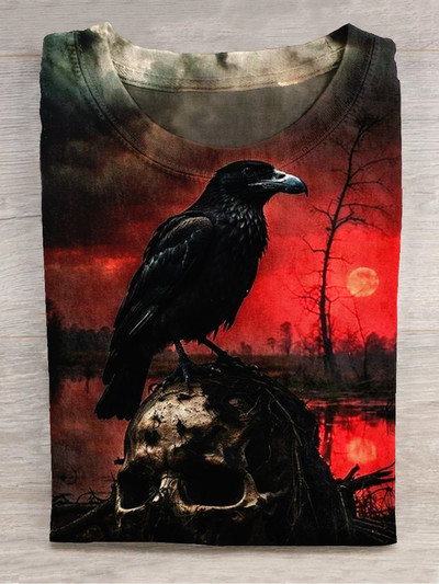 Halloween Magic Crow Art Shirt Printed Short Sleeve T-Shirt Casual T-shirt