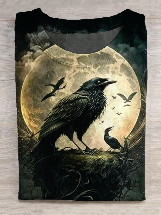 Halloween Magic Crow Art Shirt Printed Short Sleeve T-Shirt Casual T-shirt