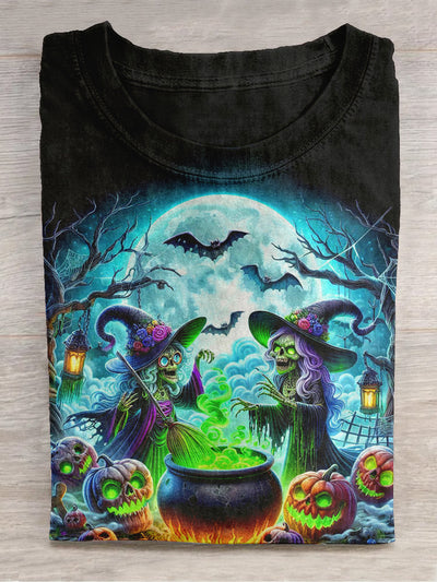 Witch Halloween Art Print Unisex Round Neck Short Sleeve Casual T-Shirt