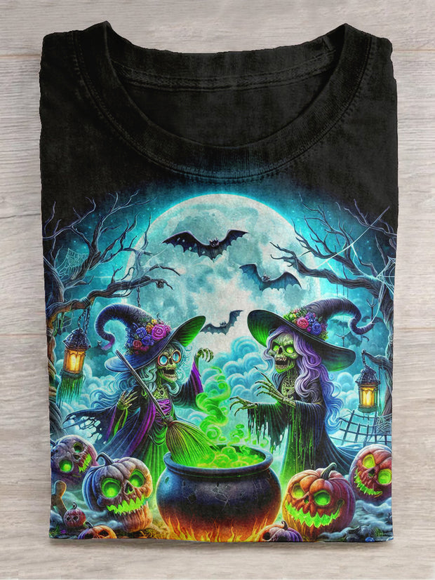 Witch Halloween Art Print Unisex Round Neck Short Sleeve Casual T-Shirt