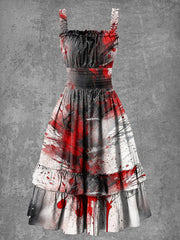 Women's Gothic Halloween Bloody Pattern Printed Suspender Dress