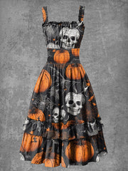 Women's Gothic Halloween Skull Print Suspender Dress