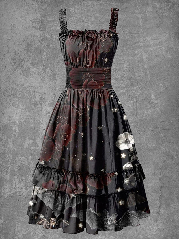 Women's Gothic Floral Halloween Print Suspender dress