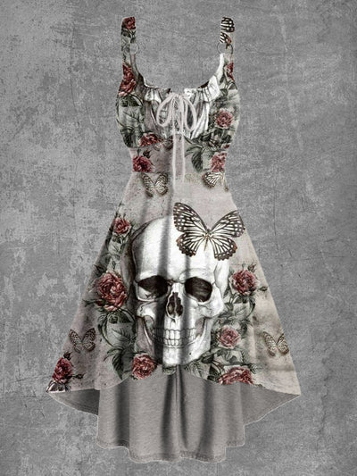 Women's Floral Skull Print Sexy Suspender Mini Dress