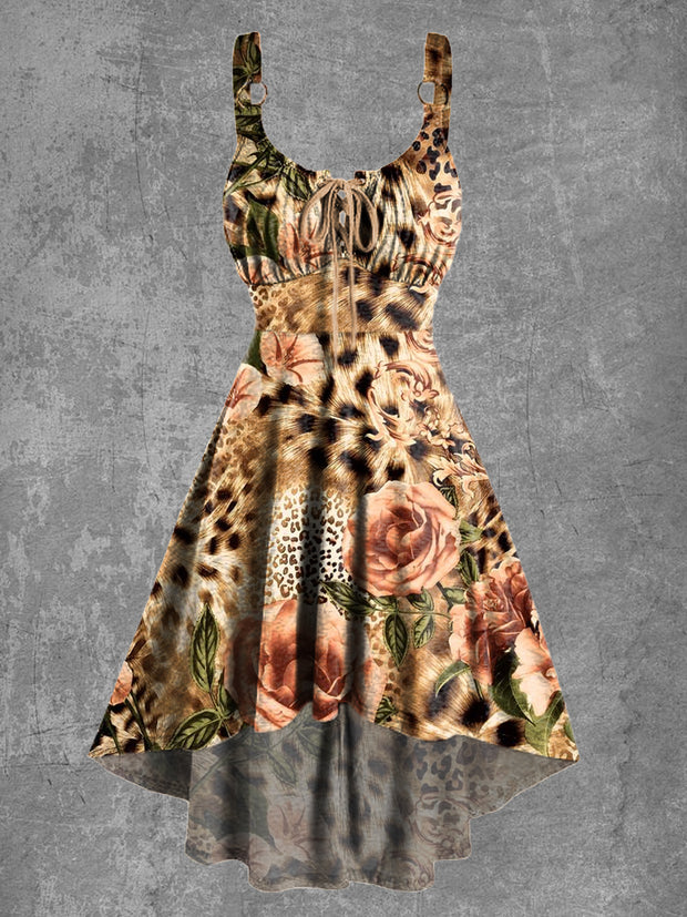 Women's Leopard Floral Print Sexy Strapless Mini Dress