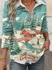 Women's Christmas Art Illustration Print Cardigan Sweater