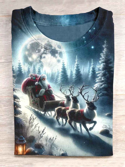 Unisex Santa Claus Reindeer Print Casual T-Shirt