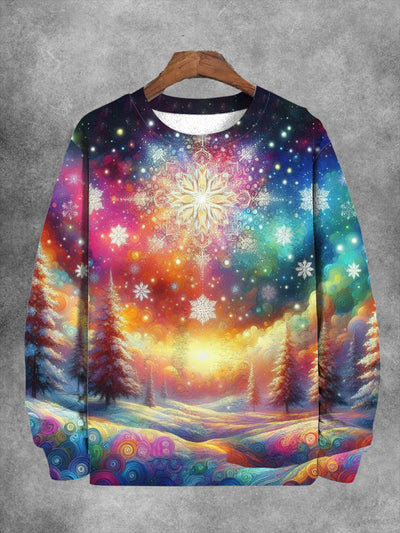 Unisex Colorful Snow Mountain Printed Casual Sweatshirt