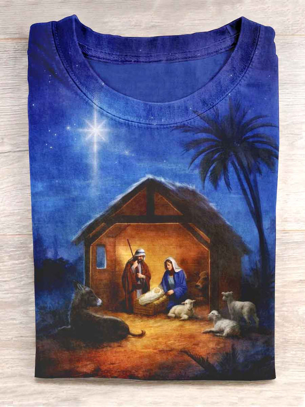 Unisex Nativity Printed Casual T-Shirt