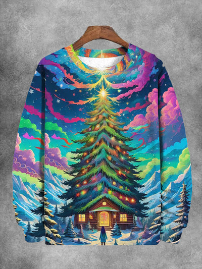 Unisex Colorful Christmas Tree Print Casual Sweatshirt