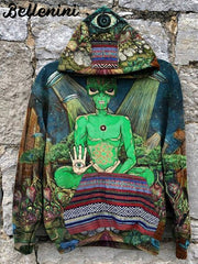 Unisex Retro Alien Art Illustration Print Casual Hoodie