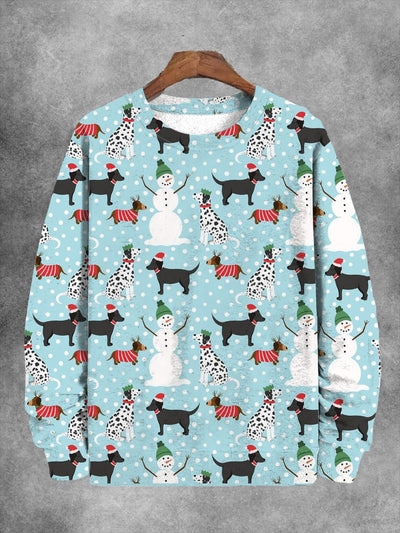 Unisex Cute Snowman Dog Christmas Print Casual Sweatshirt