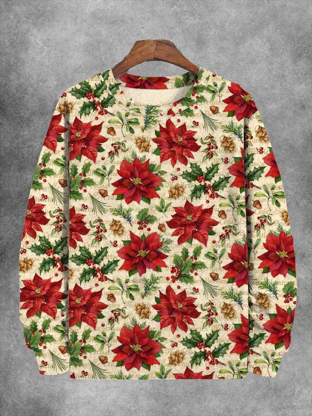 Unisex Christmas Floral Print Casual Sweatshirt