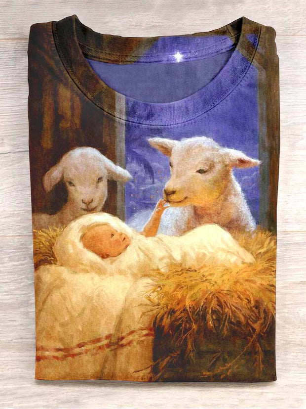 Unisex Nativity Printed Casual T-Shirt