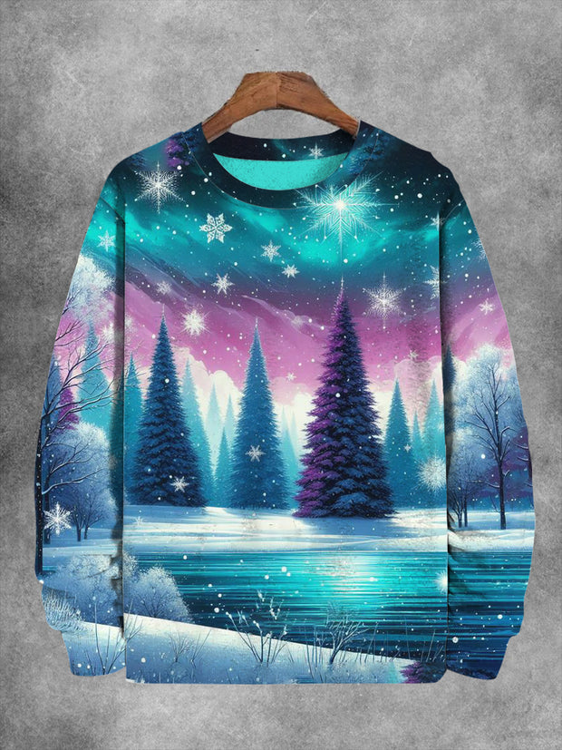 Unisex Snow Christmas Tree Print Casual Sweatshirt