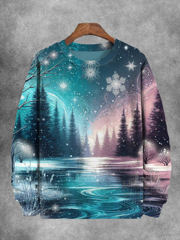 Unisex Snow Christmas Tree Print Casual Sweatshirt