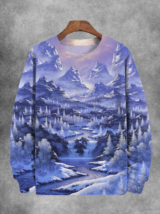 Unisex Snow Mountain Landscape Printed Casual Sweatshirt