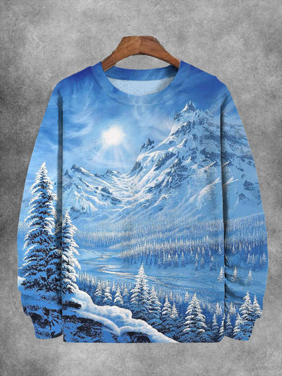 Unisex Snow Mountain Landscape Printed Casual Sweatshirt