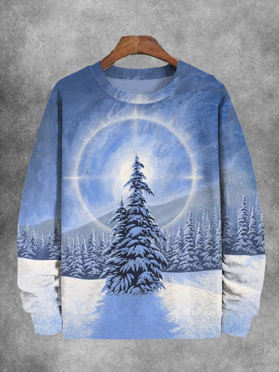 Unisex Snow Mountain Christmas Tree Print Casual Sweatshirt