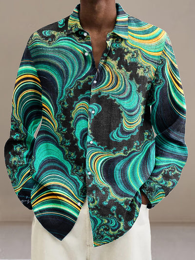 Gentleman Vintage Multicolor Swirl Art Print Long Sleeve Shirt