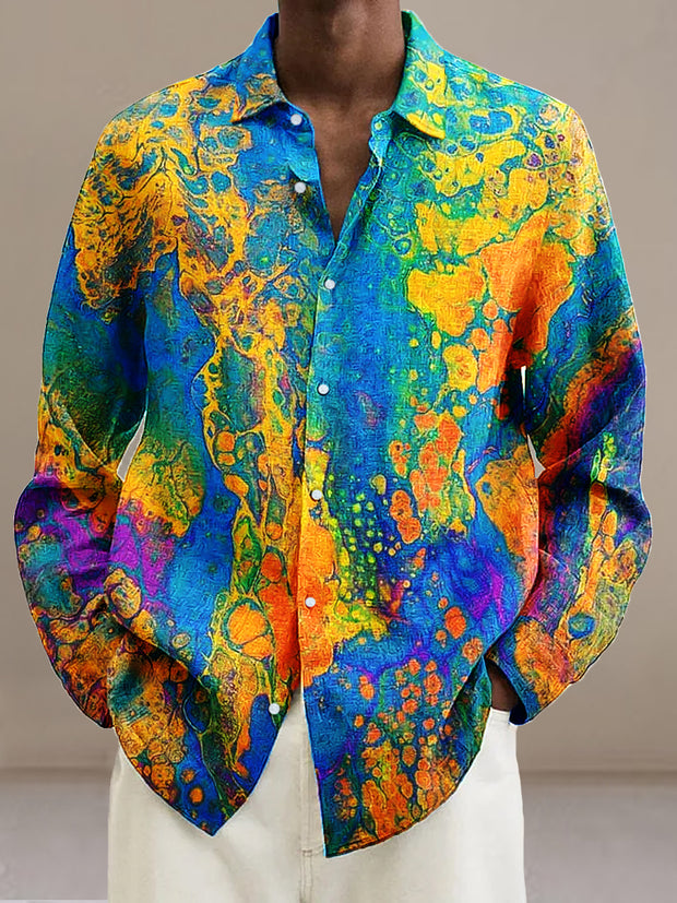 Gentleman Vintage Multicolor Abstract Textured Art Print Long Sleeve Shirt