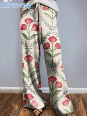 Women's Vintage Floral Art Illustration Prints Knitted Trousers