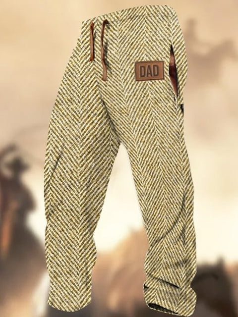 Retro Texture Pattern Print Western Village Hunting Logo Striped Casual Sweatpants