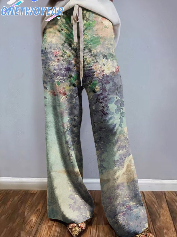 Women's Floral Retro Art Illustration Casual Print Knitted Trousers