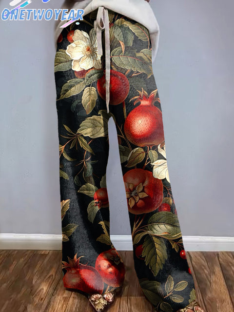 Women's Floral Retro Art Illustration Casual Print Knitted Trousers