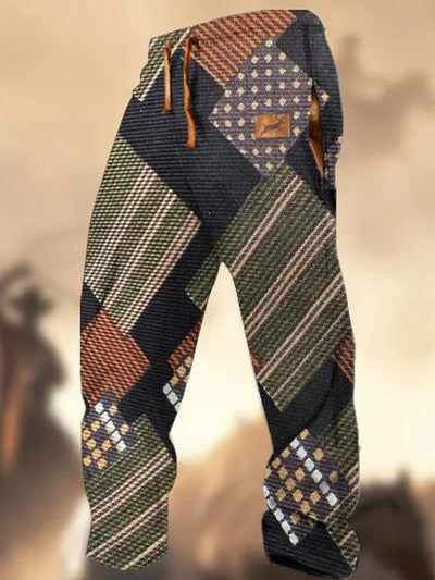 Retro Texture Pattern Print Western Village Hunting Logo Striped Casual Sweatpants