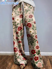 Women's Vintage Floral Art Illustration Casual Print Knitted Trousers