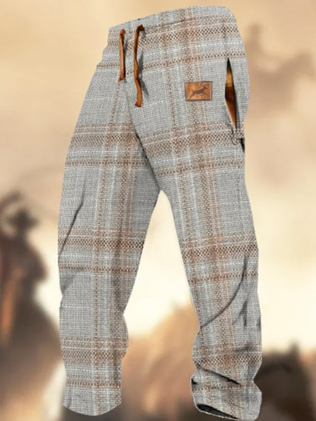 Retro Texture Pattern Print Western Village Hunting Logo Striped Casual Sweatpants