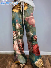 Women's Vintage Floral Art Printed Comfortable Knitted Trousers