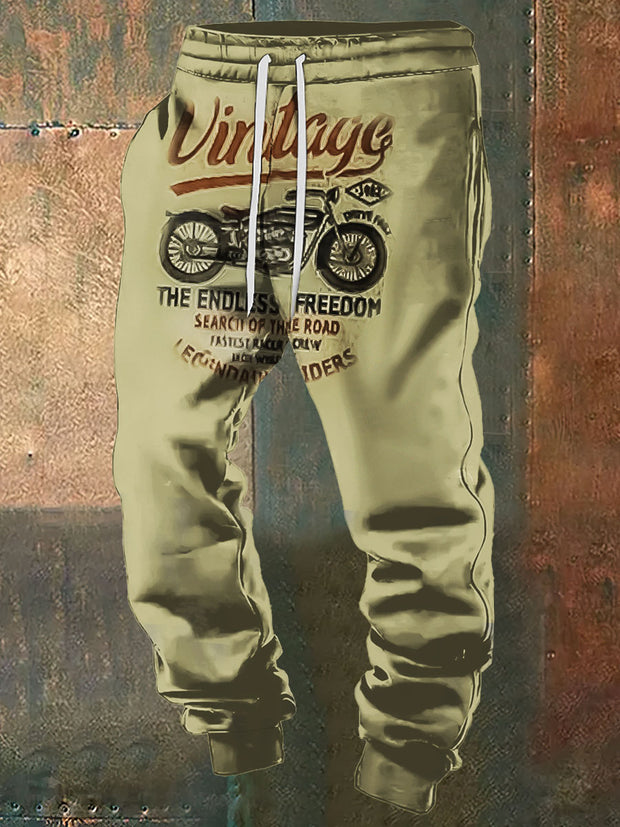 Men's Motorcycle Print Casual Vintage Sweatpants