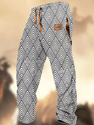 Retro Texture Pattern Print Western Village Hunting Logo Striped Casual Sweatpants