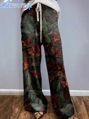 Women's Vintage Floral Art Illustration Comfortable Print Knitted Trousers