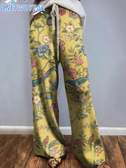 Women's Vintage Floral Art Illustration Comfortable Print Knitted Trousers