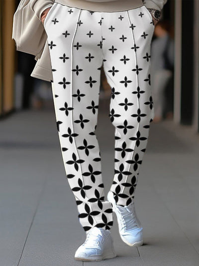 Gentleman's Casual Geometric Art Print Lace-Up Straight Leg Pants