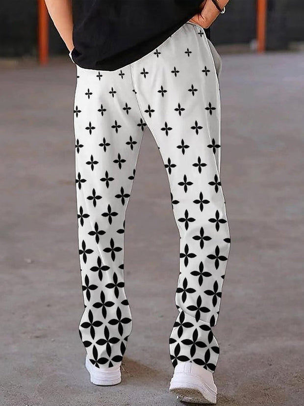 Gentleman's Casual Geometric Art Print Lace-Up Straight Leg Pants