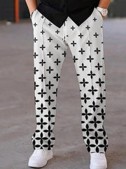 Gentleman's Casual Geometric Art Print Lace-Up Straight Leg Pants