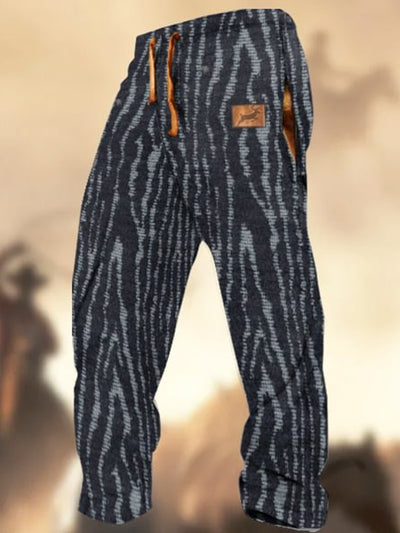 Retro Texture Pattern Print Western Village Hunting Logo Striped Casual Sweatpants