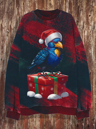 Unisex Christmas retro printed round neck casual fashion long sleeved sweatshirt