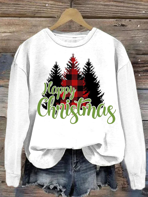 Christmas Printed Crew-Neck Retro Fashion Loose Long Sleeved Sweatshirt