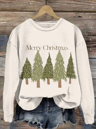 Christmas Printed Crew-Neck Retro Fashion Loose Long Sleeved Sweatshirt