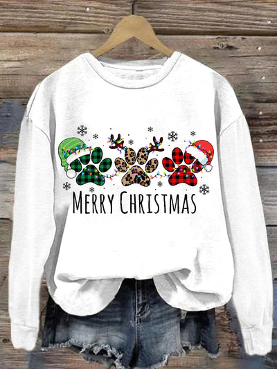 Christmas Printed Crew-Neck Retro Fashion Loose Long Sleeved Sweatshirt