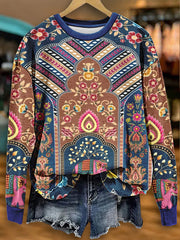 Unisex Retro Ethnic Floral Print Casual Sweatshirt