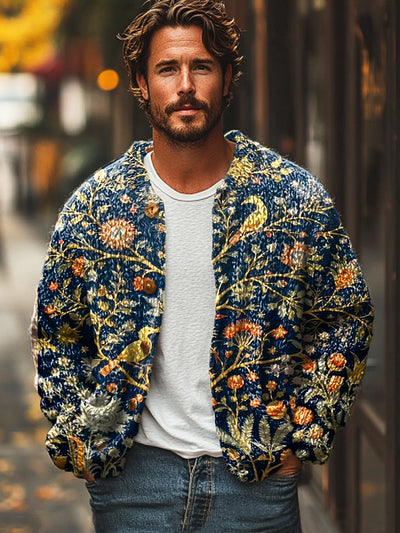 Gentleman Vintage Bird & Floral Art Print Cardigan Sweater