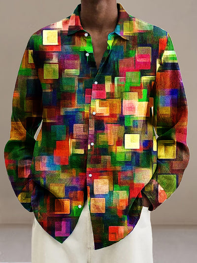 Gentleman Vintage Abstract Multicolor Geometric Art Print Long Sleeve Shirt