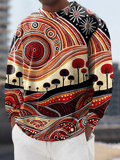 Gentleman's Casual Ethnic Abstract Landscape Art Print Crew Neck Pullover